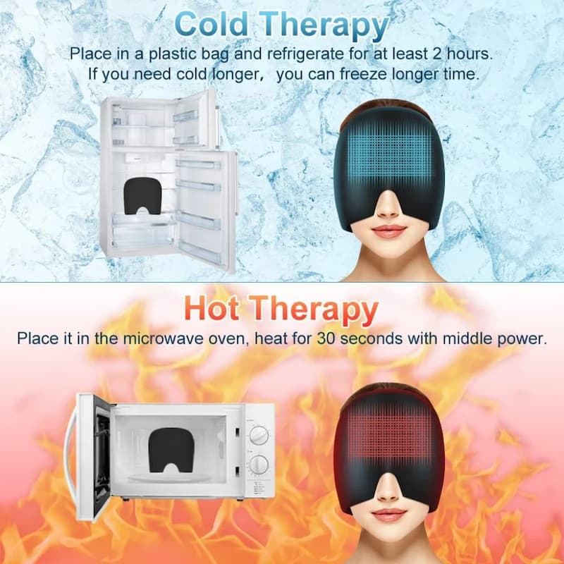 Headache Relief Gel Cap Hot Cold Therapy | Migraine, Tension, Stress, Sinus, & Puffy Eyes Pain Relief - PERFECTCART.STORE